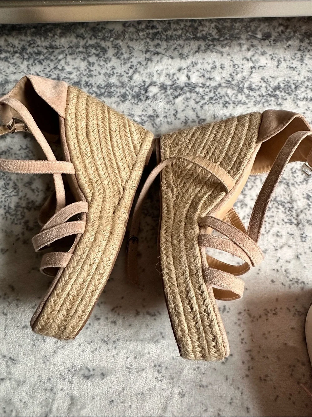 Women's Beige Strappy Espadrille Wedge Sandals